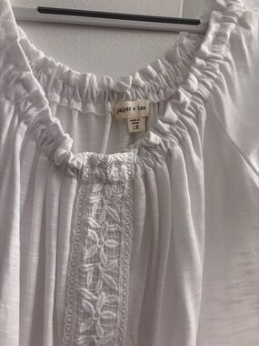 paper + tee White Peasant Blouse with Lace Front